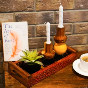 buy online handmade wooden candle stand for table in Pakistan