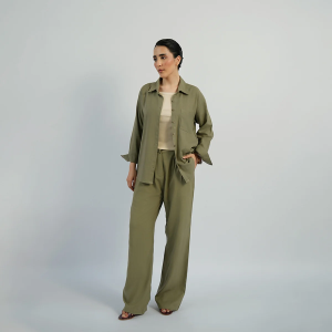 Green linen shirt and pant for women online in Pakistan